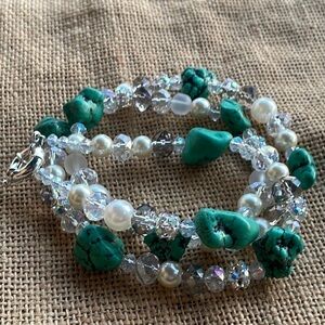 Chunky turquoise necklace Crystal Glass frosted Glass Pearl Beads New Handmade